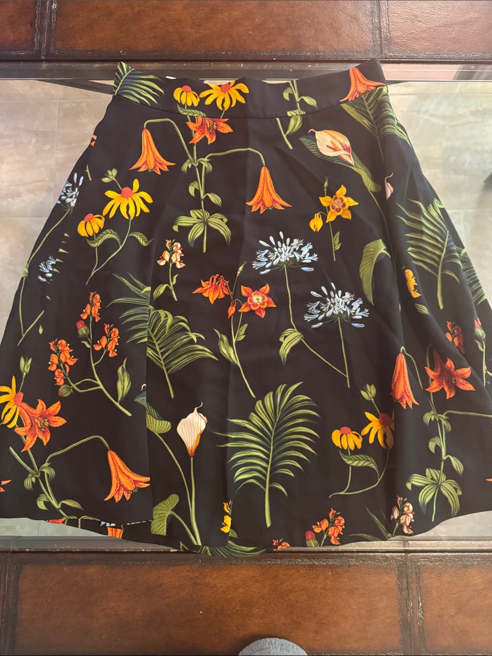 Ann Taylor Black Floral Circle Skirt with Orange & Yellow Blooms